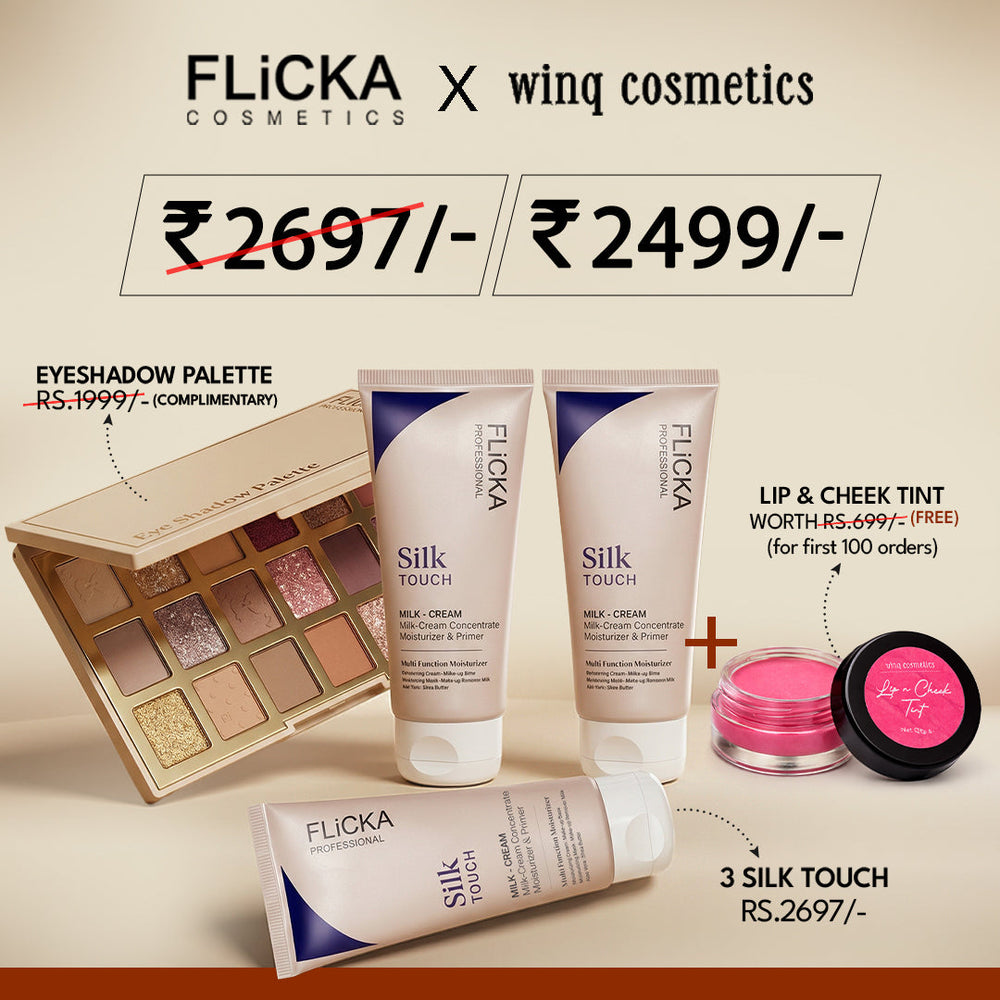 Flicka Silk Touch 3-in-1 Primer Moisturizer ( Pack of 3 ) + 18 Eye Shadow Pellet + Winq Lip and Chick Tint
